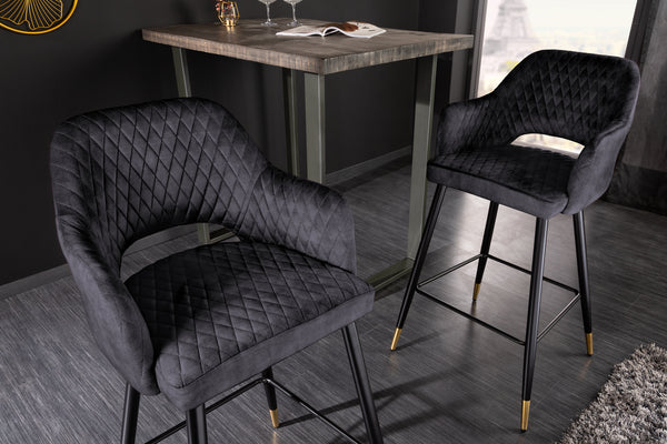 Paris Elegant Bar Stool Grey Anthracite Velvet with Decorative Stitchi Artico Interiors