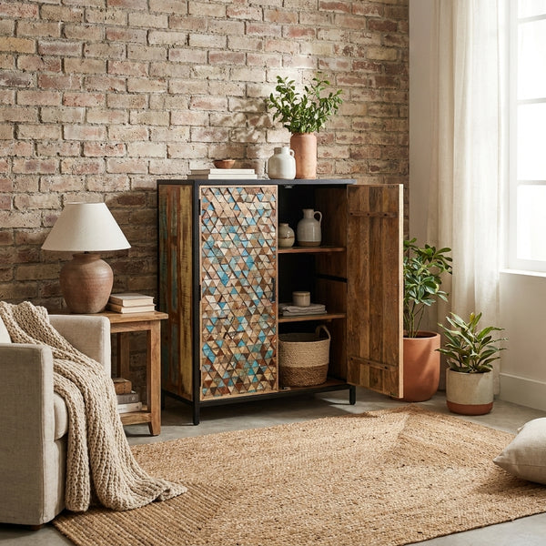 Recycled Mango Wood Storage Cabinet with Black Metal Frame 120 cm – Iron Sky