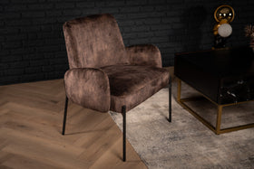 Milo Lounge Chair in Purple Grey Brown Velvet with Black Powder Coating Legs