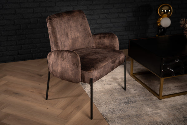 Milo Lounge Chair in Purple Grey Brown Velvet with Black Powder Coating Legs