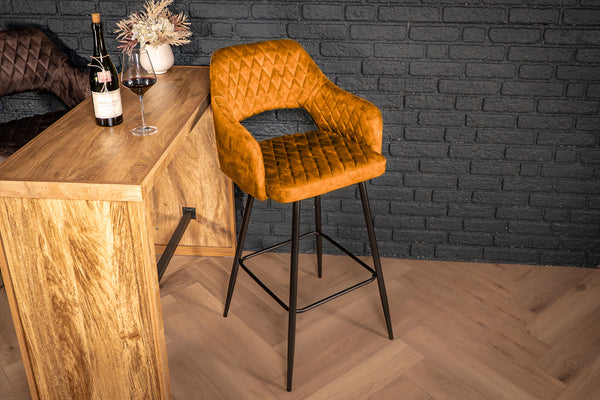 Glamour Elegant Mustard Yellow Velvet Barstool with Black Coated Legs