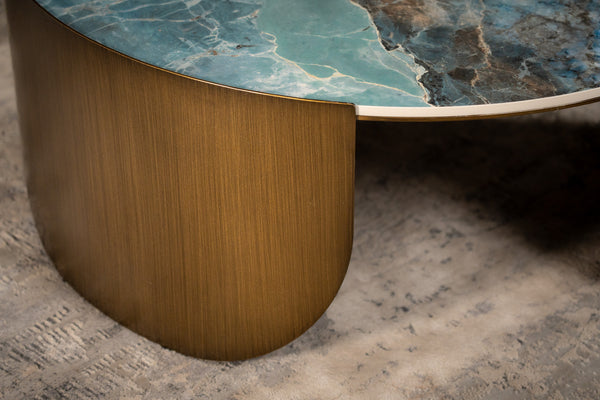 Petroio Italian Sintered Stone Round Coffee Table in Crystal Blue Marble Look90 cm