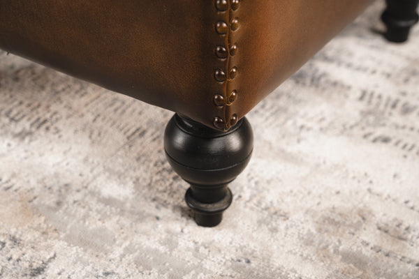 Stratford Chesterfield Genuine Leather Ottoman in Antique Brown and Black Wooden Legs