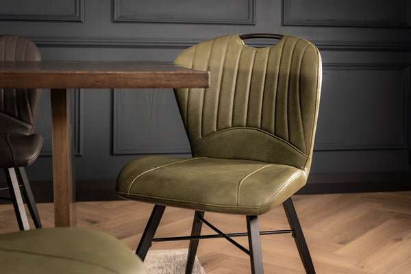 Orion Faux Leather Dining Chair in Olive Green with Black Powder Coated Metal Legs