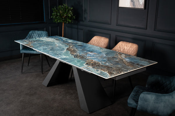 OASIS Extendable Italian Sintered Stone Dining Table in Crystal Blue Marble Look 160-200-240 cm