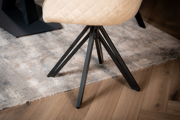 Velvet Swivel Dining Chair Beige with Black Legs – Terra