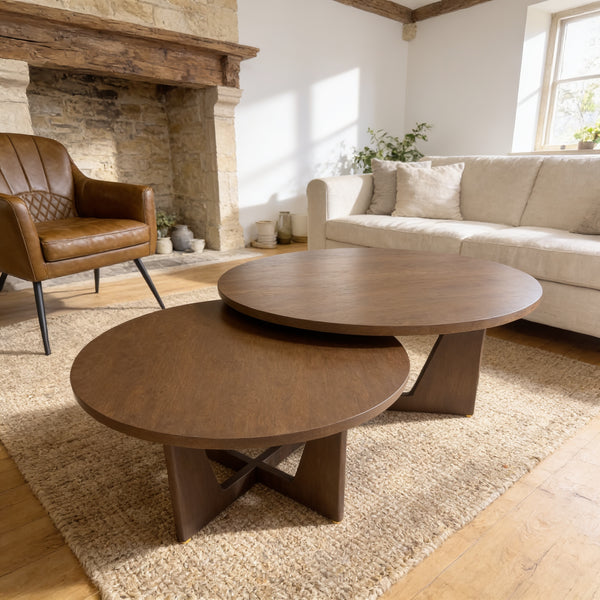 Solid Mango Wood Brown Coffee Tables 70–100cm – Vienna Set of 2