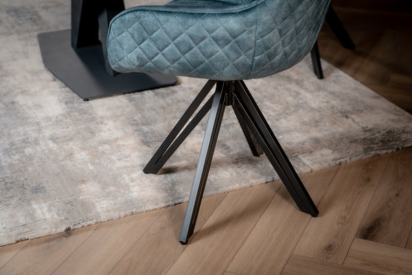 Velvet Swivel Dining Chair Petrol Blue with Black Legs – Terra