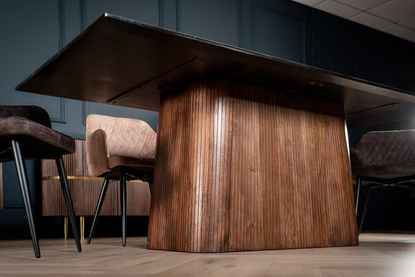 Portofino Mango Wood Dining Table with Black Mosaic Wooden Top and Fluted Base 200 cm