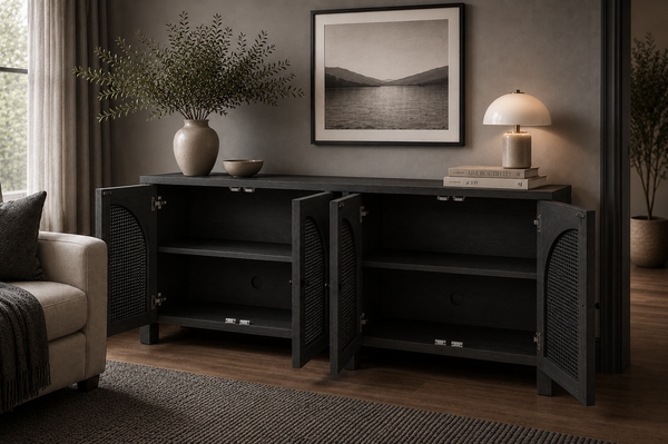 Solid Mango Wood Black Sideboard 198cm - Riviera Rattan Doors