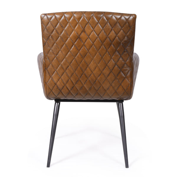 Hudson Genuine Leather Armchair Dining Chair in Antique Brown and Black Metal Legs