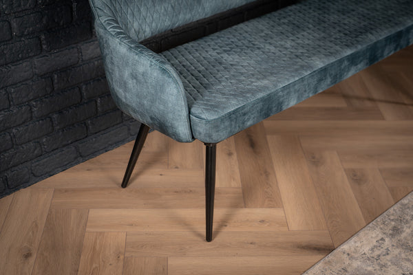 Glamour Elegant Petrol Blue Velvet Bench with Black Coated Legs 160 cm