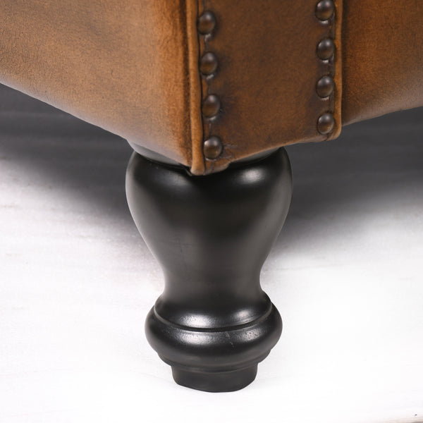 Stratford Chesterfield Genuine Leather 2 Seater Sofa in Antique Brown with Black Wooden Legs 158 cm