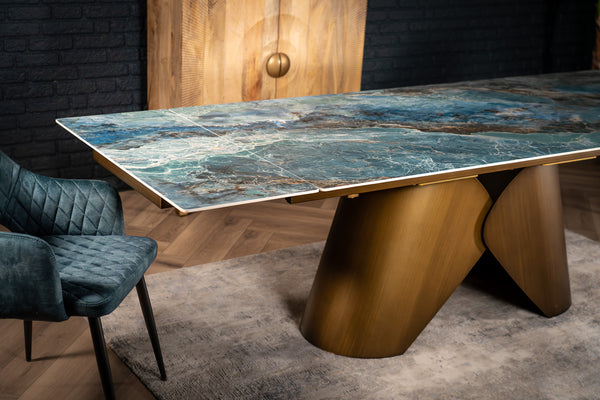 Nemesis Extendable Italian Sintered Stone Dining Table in Crystal Blue Marble Look 180-220-260 cm