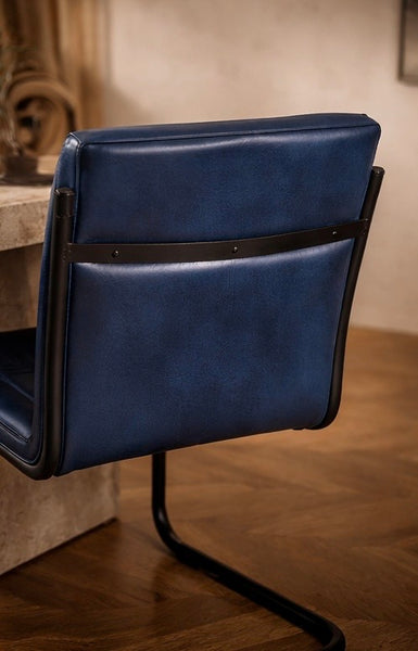 Genuine Leather Cantilever Dining Chair Petrol Blue – Veneto