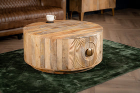 Solid Mango Wood Coffee Table with Storage Natural Brown 90 cm – Sunset Collection