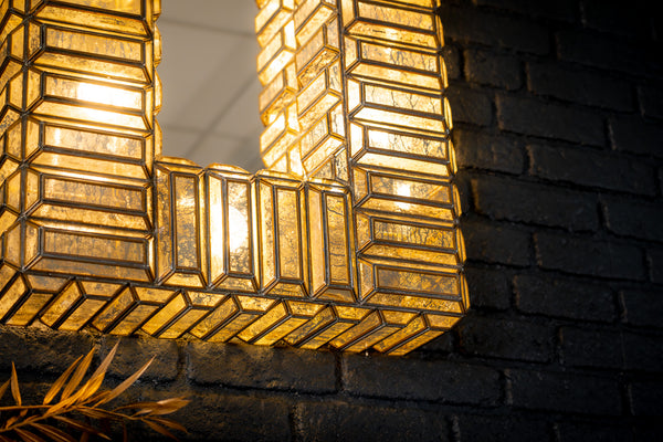 Aurora Handcrafted Embossed Mirror Wall Lamp in Brass Antique 79cm