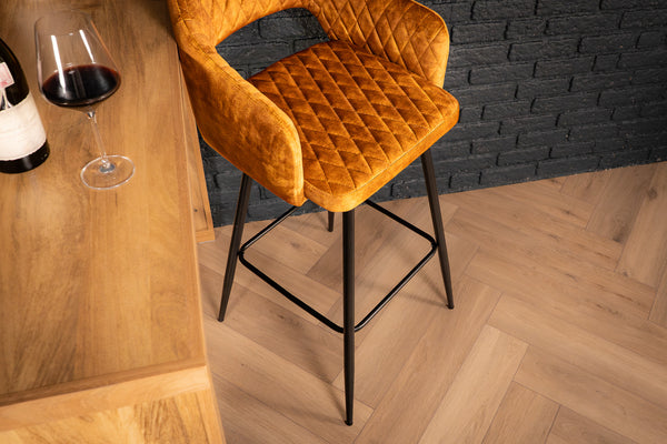 Glamour Elegant Mustard Yellow Velvet Barstool with Black Coated Legs