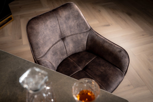 Velvet Swivel Dining Chair Grey Brown with Black Legs – Terra
