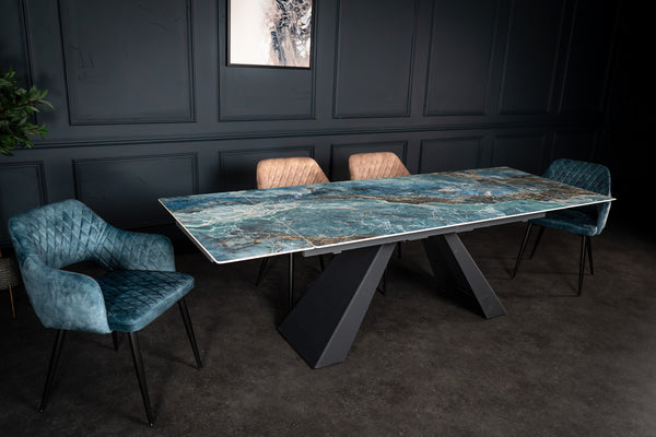 OASIS Extendable Italian Sintered Stone Dining Table in Crystal Blue Marble Look 160-200-240 cm