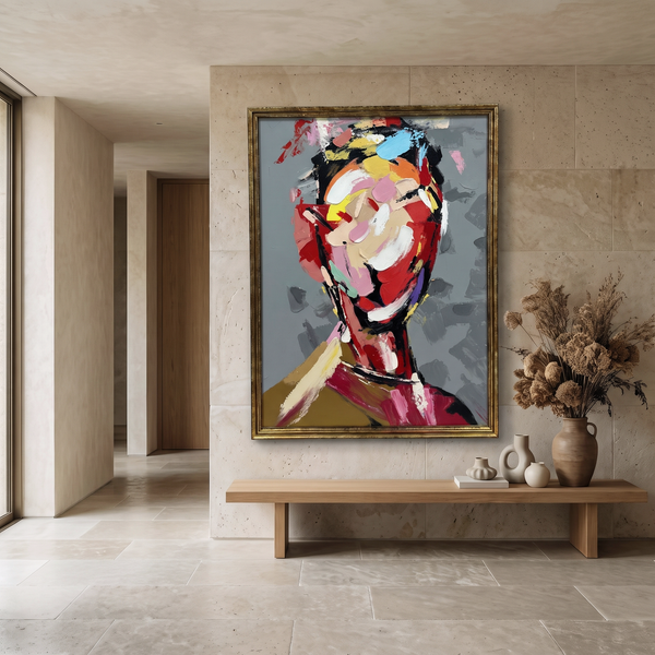 Modern Abstract Canvas Wall Art Gold Frame - Large Contemporary Statement Piece 90 × 120 cm