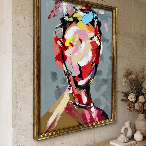 Modern Abstract Canvas Wall Art Gold Frame - Large Contemporary Statement Piece 90 × 120 cm
