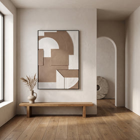 Carved Textured Canvas Wall Art with Black Frame - Large Beige And Brown Statement Piece 80 × 120 cm
