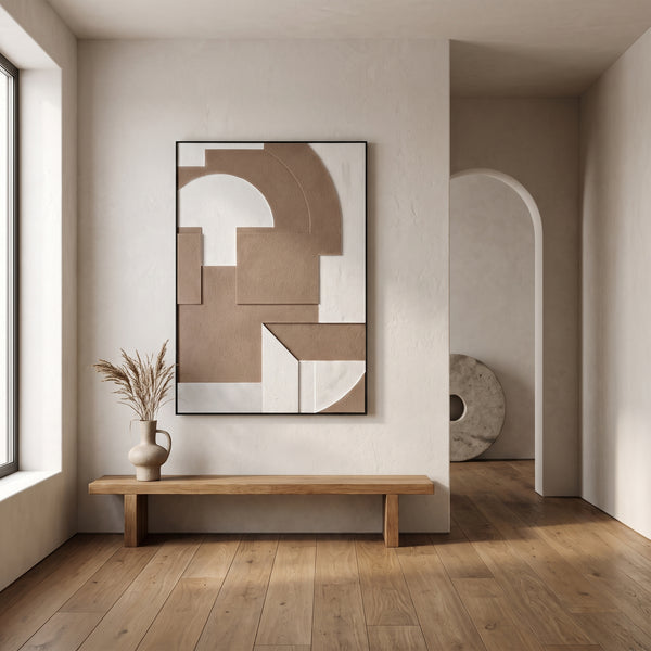 Carved Textured Canvas Wall Art with Black Frame - Large Beige And Brown Statement Piece 80 × 120 cm