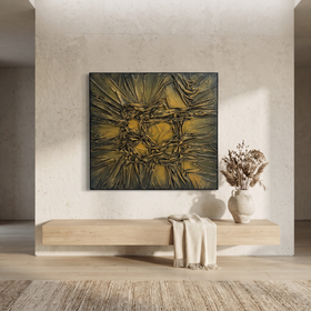 Luxury 3D Fabric Wall Art - Large Gold Textured Framed Statement Piece 100 × 100 cm