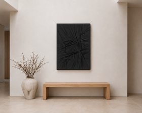 Carved 3D Canvas Textured Framed Wall Art - Large Black Statement Piece 75 × 100 cm