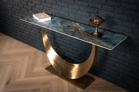 Cetona Italian Sintered Stone Console Table in Crystal Blue Marble Look 160 cm