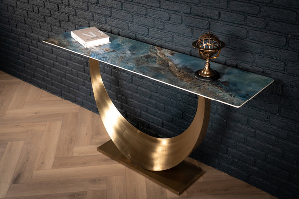 Cetona Italian Sintered Stone Console Table in Crystal Blue Marble Look 160 cm