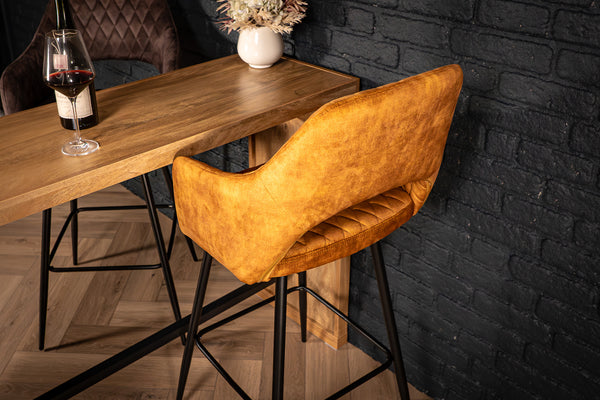 Glamour Elegant Mustard Yellow Velvet Barstool with Black Coated Legs