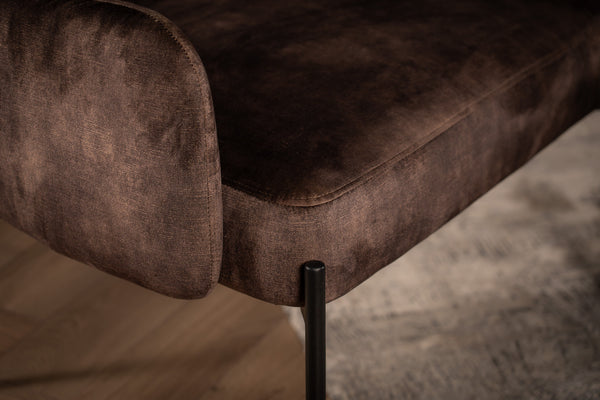 Milo Lounge Chair in Purple Grey Brown Velvet with Black Powder Coating Legs