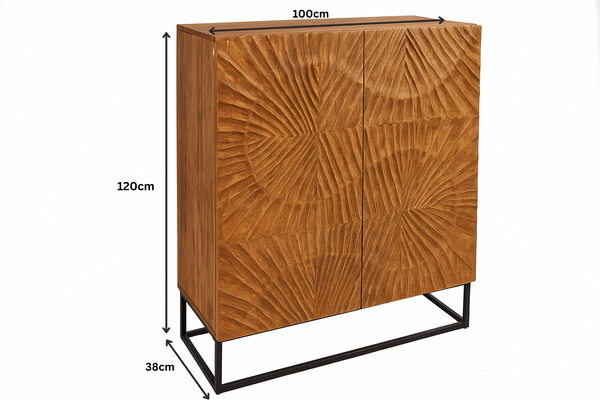 Scorpion Highboard Cabinet 3D Solid Mango Wood in Natural Brown 120CM