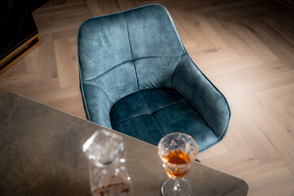 Velvet Swivel Dining Chair Petrol Blue with Black Legs – Terra