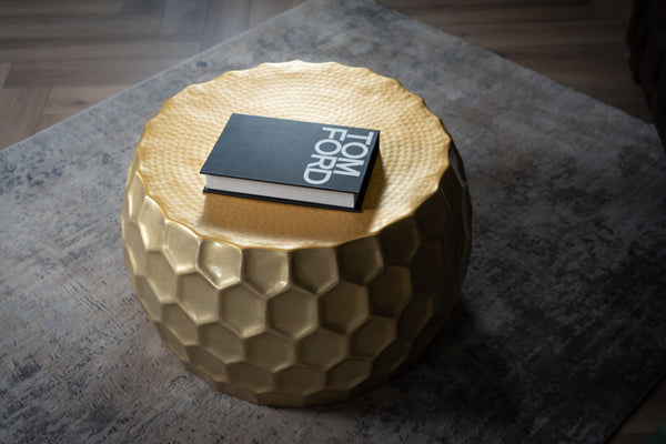 Round coffee table ORGANIC ORIENT 70cm gold metal hammered 3D design handmade