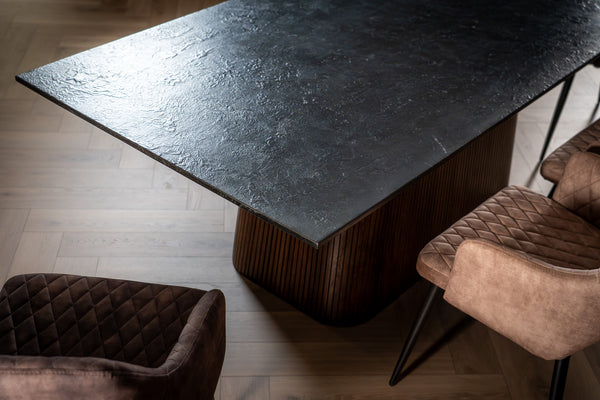 Portofino Mango Wood Dining Table with Black Mosaic Wooden Top and Fluted Base 200 cm