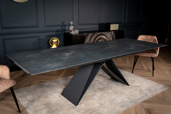 Apollo Extendable Italian Sintered Stone Dining Table in Black Diamond Marble Look 180-220-260 cm