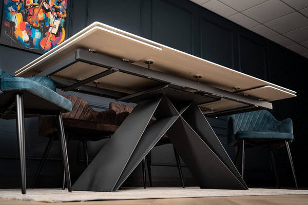 Apollo Extendable Italian Sintered Stone Dining Table in Crystal Blue Marble Look 180-220-260 cm