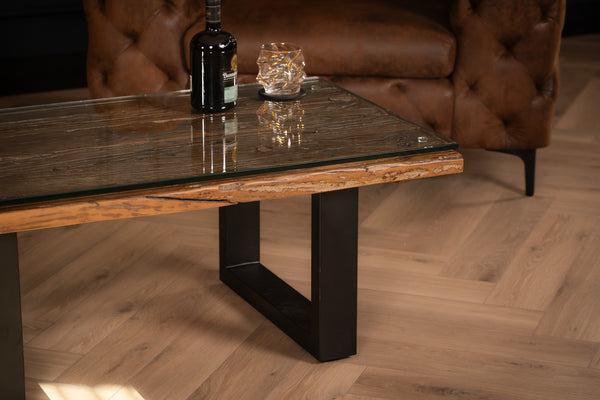Forest Recycled Wood Coffee Table with Black Sled Frame 110 cm