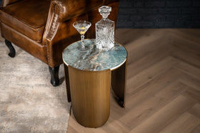 Petroio Italian Sintered Stone Round Side Table in Crystal Blue Marble Look 40 cm