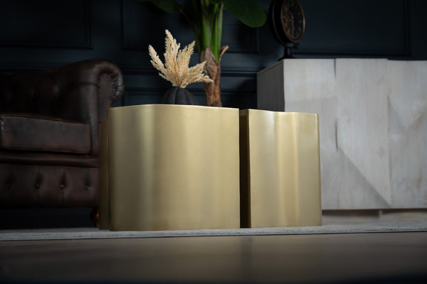 Organic Design Set of 3 Side Tables Brass Metal Tree Trunk Handmade Coffee Table 80 cm