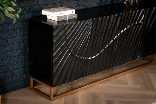 Scorpion Solid Mango Wood Black Sideboard with 3d Effect Fronts 177 cm