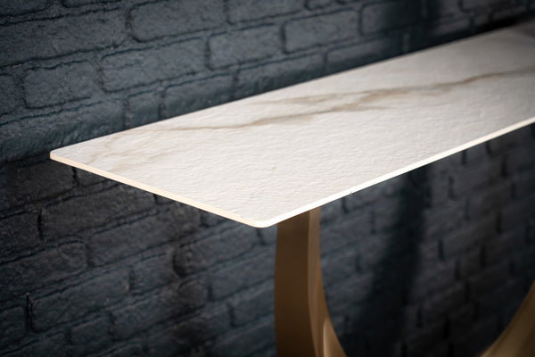 Cetona Italian Sintered Stone Console Table in White Concrete Gold Marble Look 160 cm
