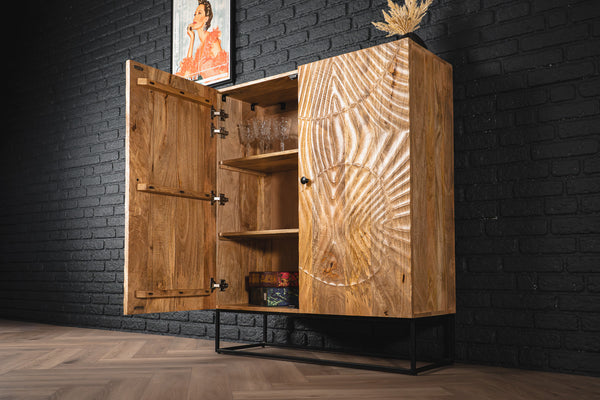 Scorpion Highboard Cabinet 3D Solid Mango Wood in Natural Brown 120CM