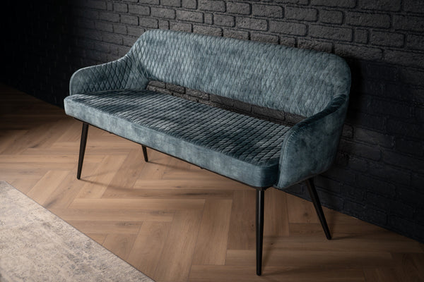 Glamour Elegant Petrol Blue Velvet Bench with Black Coated Legs 160 cm