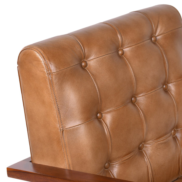 Osaka Modern Genuine Leather Armchair in Light Brown With Wooden Legs