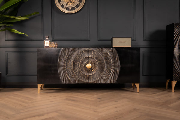 Sunset Handcrafted Solid Mango Wood Black Sideboard 177 cm 2.0