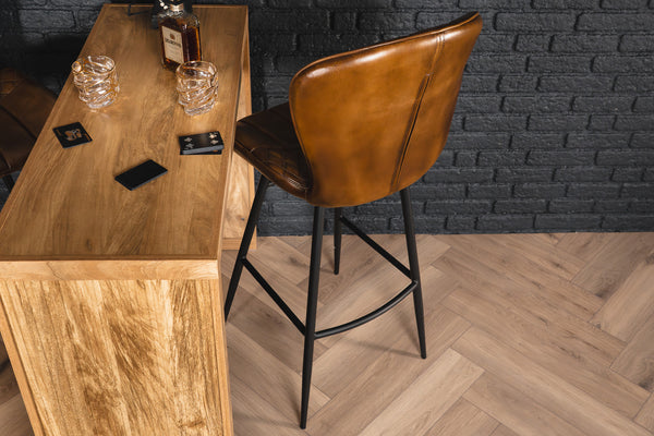 Valencia Curve Genuine Leather Bar Stool in Antique Brown and Black Legs